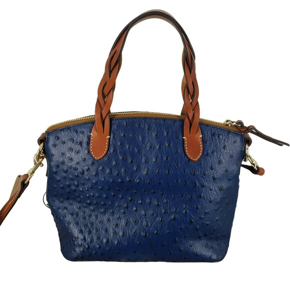 Dooney & Bourke Blue Ostrich Leather Celeste Satchel Shoulder Bag Brown Purse - Picture 3 of 11